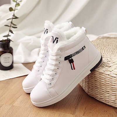 Winterlaarzen dames enkellaarsjes warme pu pluche winter damesschoenen sneakers flats veter damesschoenen dames korte sneeuwlaarzen: Wit / 39