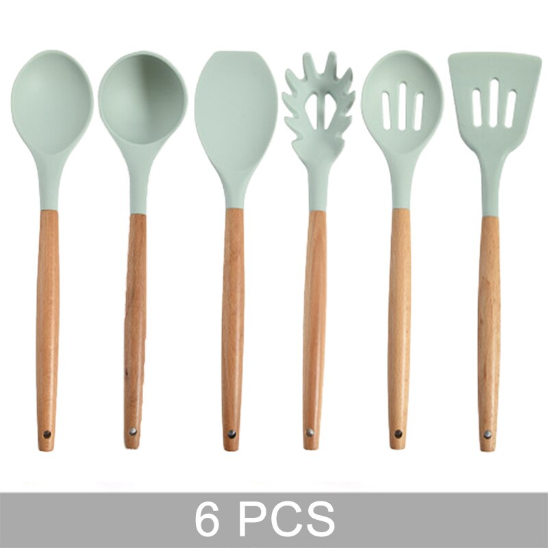 Blue Silicone Kitchen Utensils Set Heat Resistant Nonstick Baking Cooking Tools Kitchenware Accessories 2/3/4/5/6/7/8/9 Pieces: 6 PCS