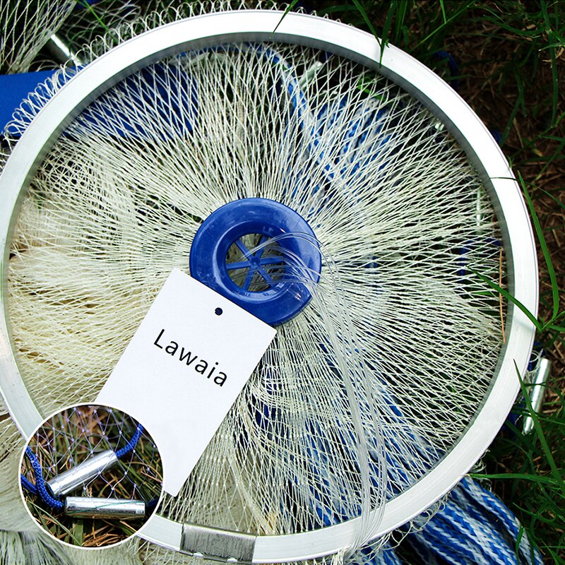 Lawaia Nylon Fishing Net Iron Pendant White Nylon Cast Net Silver Aluminum Ring Hand Throwing Outdoor Tool
