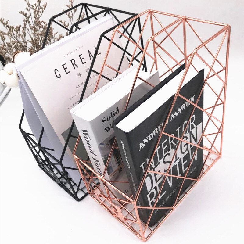 Simple rose gold desktop file rack magazine file book storage arrangement rack data management rack