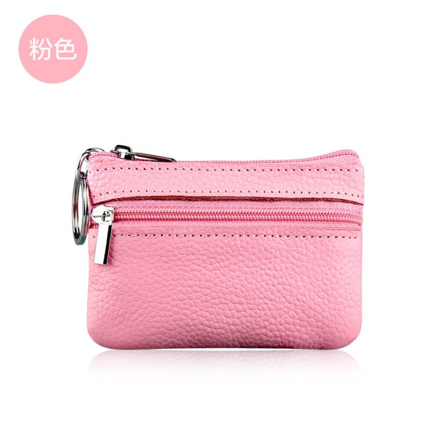 Brand Women Vintage Faux Leather Coin Purse Lady Short Small Coin Purse Soft Wallet Clutch Two Zipper Bag: Pink