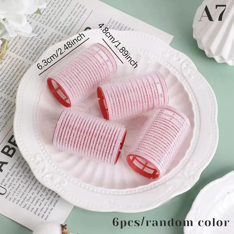 헤어롤 6pcs Hair Rollers Heatless Hair Curlers No Heat Hair Bangs Volume Self-adhesive Hook Curlers DIY Styling Tools & Accessories: Pink