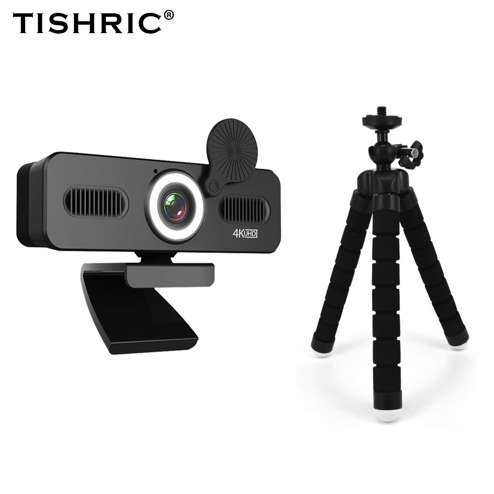 TISHRIC Webcam 4K C360 Full HD 8 megapixel Web Camera with Microphone USB Web Cam PC Computer Camera with Bracket Fill Light: Webcam with Bracket