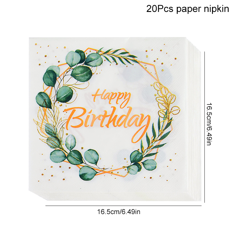 Green Eucalyptus Leaf Disposable Tableware Set Paper Plate Cup Napkin Kids Adult Birthday Supplies Hawaiian Summer Party Decor