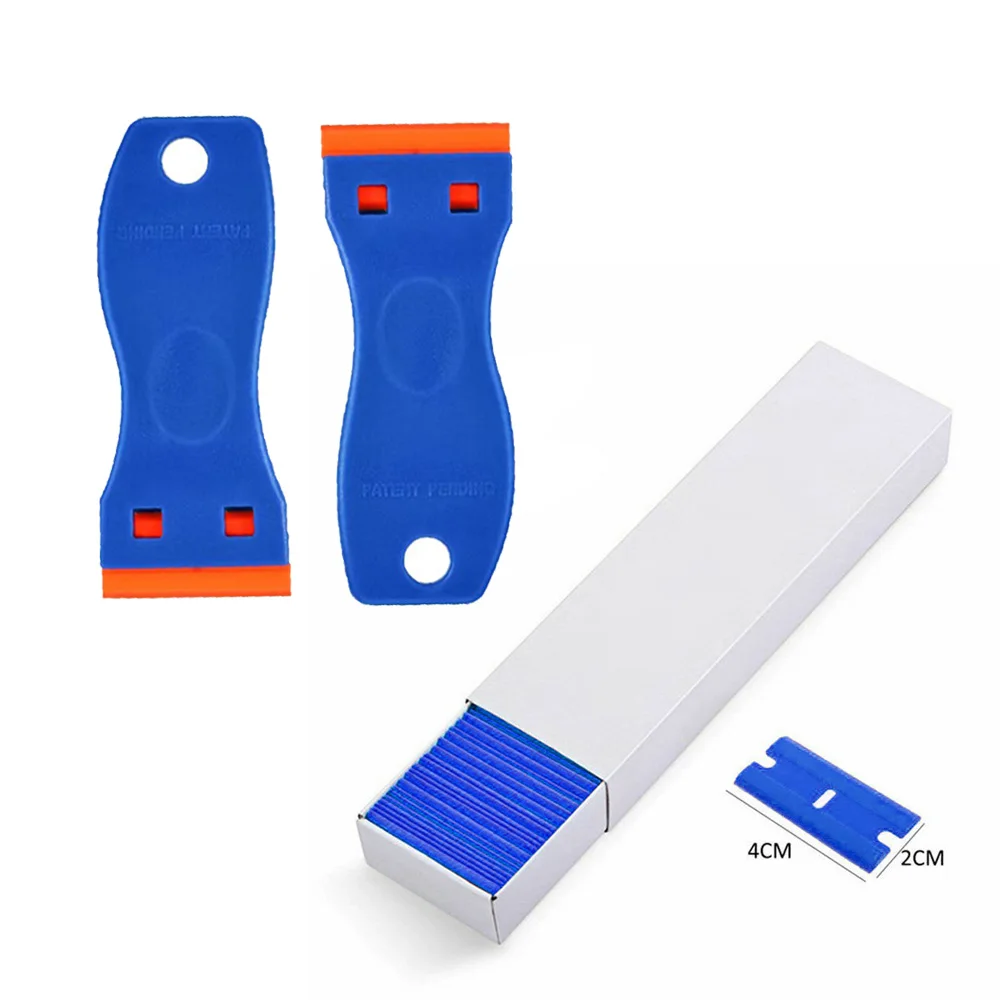 Plastic Razor Blade Scrapers Auto Glass with Blades Window Glue Remover Window Glass Clean Scraper Car Vinyl Wrap Tools Kit: Red