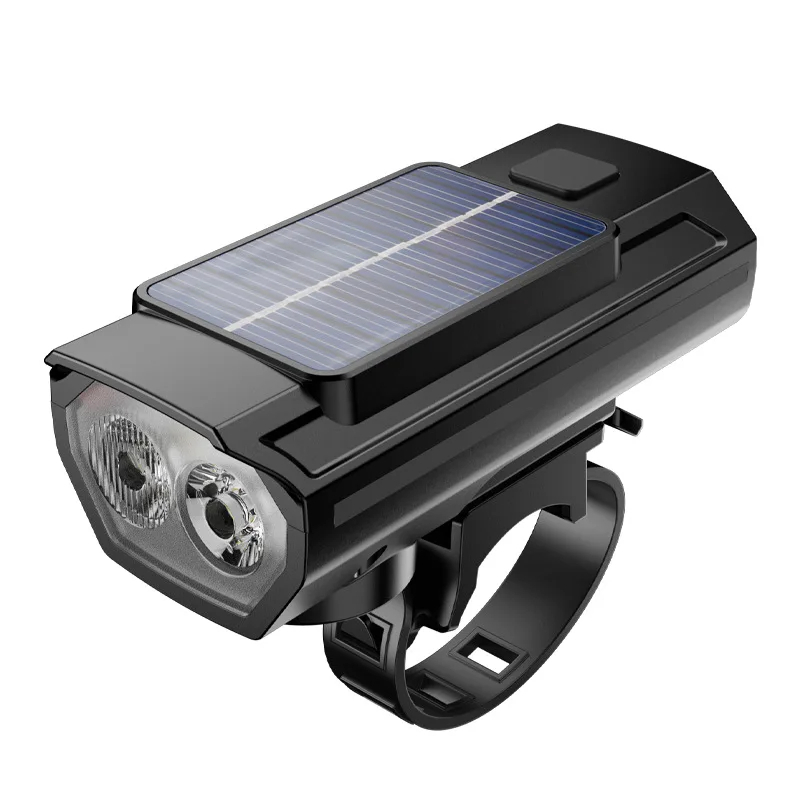 Luz Solar para bicicleta con bocina, 120dB, TYPE-C, recargable, lámpara frontal para bicicleta de montaña y carretera, linterna para bicicleta de 1200 mah: Negro