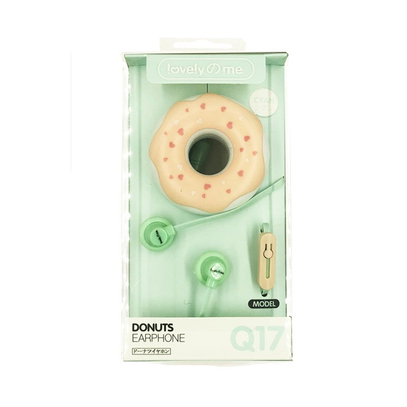 Cute Donuts Macarons Earphones 3.5mm in-ear Stereo Wired Earbuds with mic Earphone Case for Kids iPhone Xiaomi Girls MP3: green with package