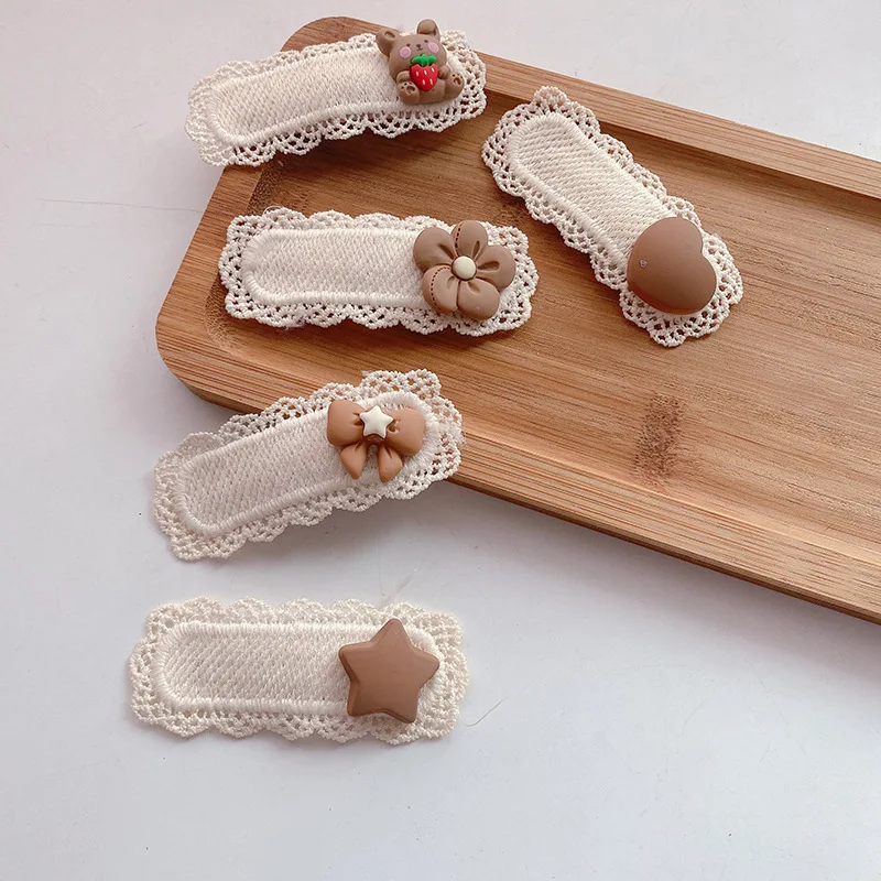 Schattige kinderen haarspeldjes kant beer strikken meisjes hoofdbanden vrouwen haarspelden mooie cartoon beer kind haarspeld baby haaraccessoires