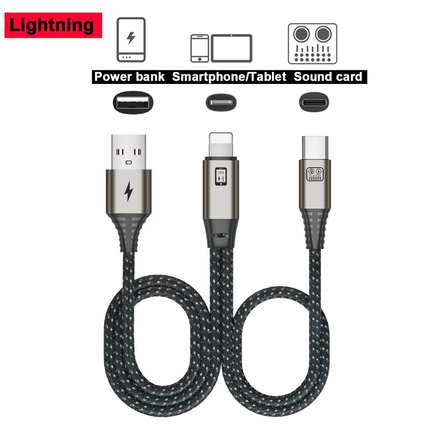 Câble Lightning vers type-c DAC OTG, 8 cœurs, en cuivre monocristallin, Micro USB pour iPhone 12 Pro Max 11 X Android,: A-USB-Lightning