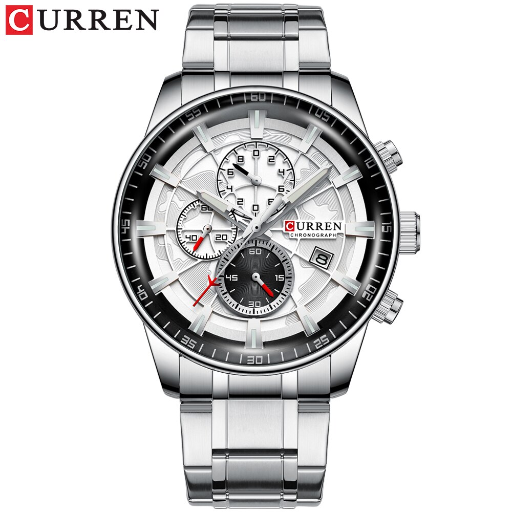 Curren Horloges Heren Mode Sport Horloge Met Chronograaf Lichtgevende Handen Klok Mannelijke Horloge Blauw Rvs Band: silver