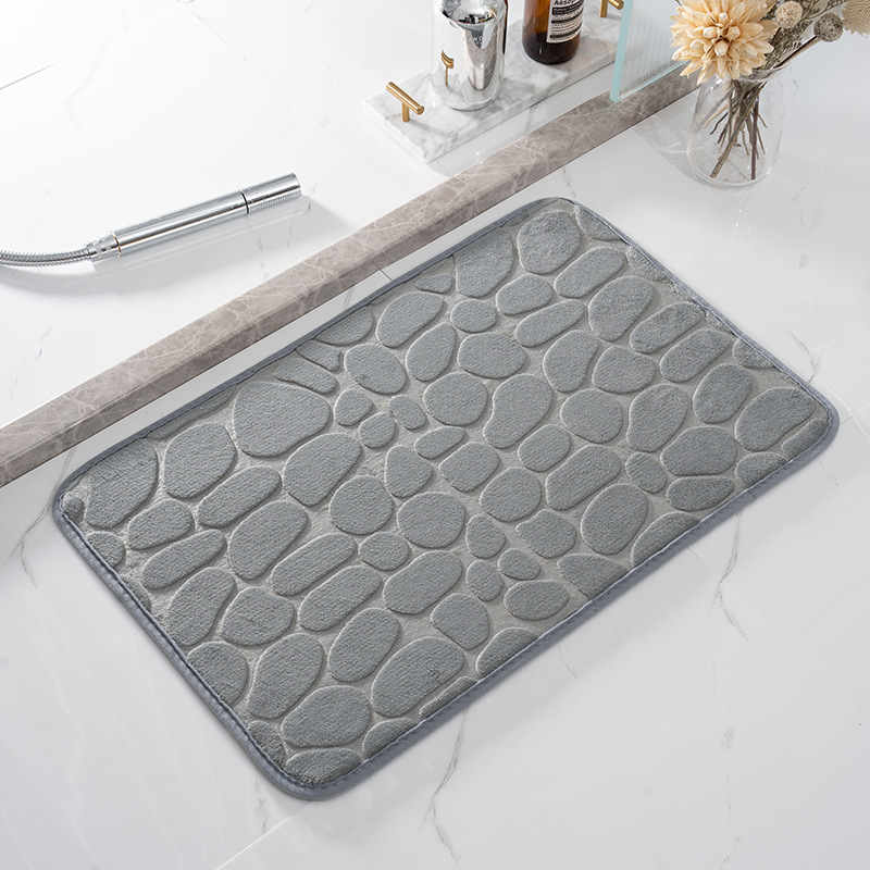 Alfombra de baño con relieve de adoquines, alfombras antideslizantes en lavabo, alfombra de suelo lateral para bañera, felpudo para cuarto de ducha, almohadilla de espuma viscoelástica: BLANCO