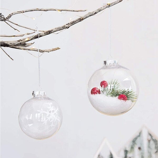 32 Pack 3.15 Inch Clear Plastic Fillable Ornament Balls, for DIY Craft Projects, Christmas, Wedding, Party, Home Decor