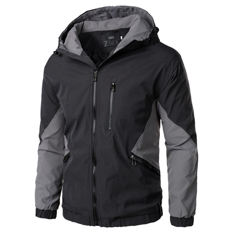 2022 efterår vinter jakke med hætte lynlås herre streetwear bomberjakke windbreaker herre sportstøj frakke slim fit pilot outwear: Dsb 361-021 grå / 4xl