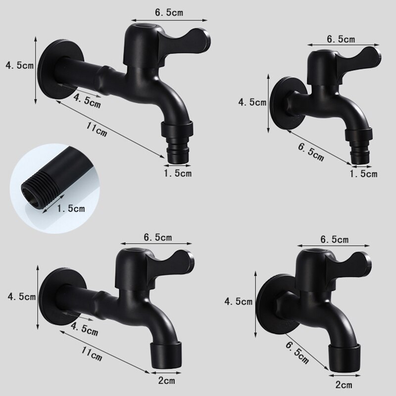 Badkamer Zwart Single Koude Kraan Muur Enkele Tik Koud Water Kraan Tuin Black Tap,4 Punten Kraan Kraan-Korte Een