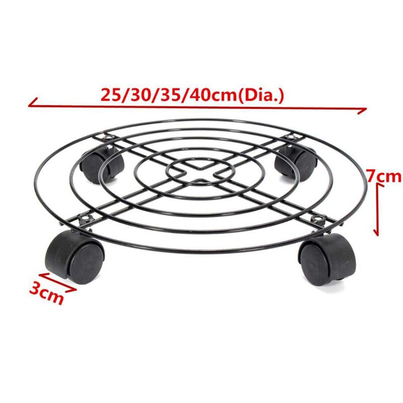Black 4 Sizes Metal Round Flower Plant Pot Tray 4 Wheels Heavy Planter Flowers Pot Mover Trolley Plate Stand Holder Garden Tools