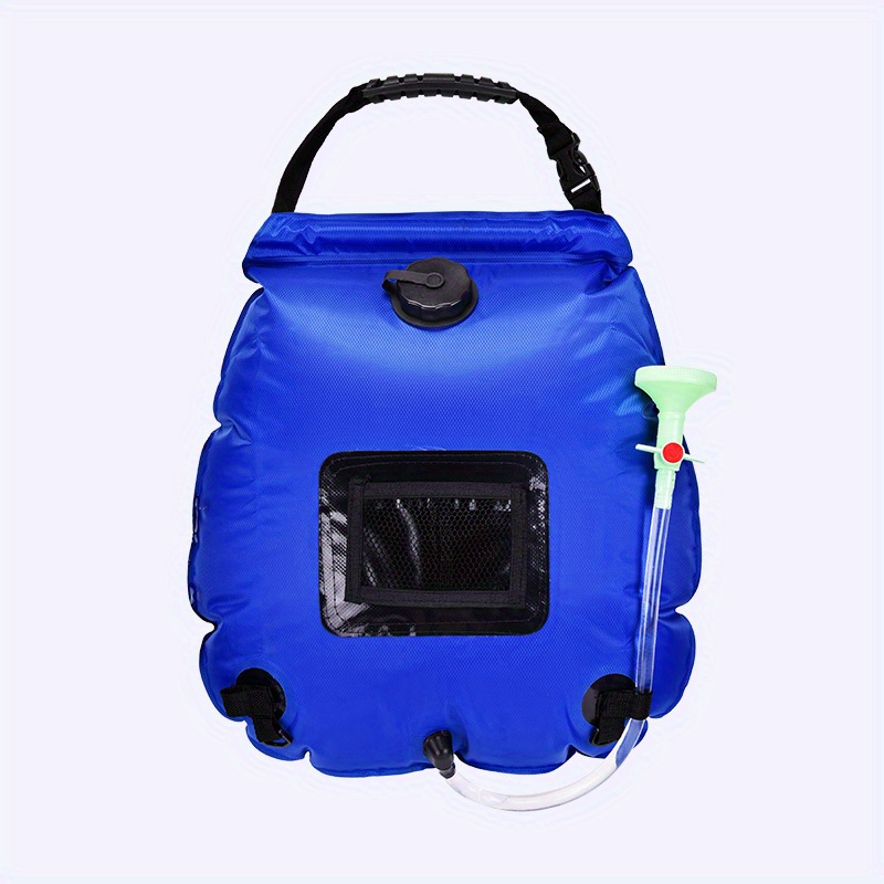 Sac de douche solaire, 5 gallons/20L, chauffage solaire, sac de douche de camping haut de gamme, eau chaude avec température 45 ° C Tuyau amovible marche/arrêt S: Bleu