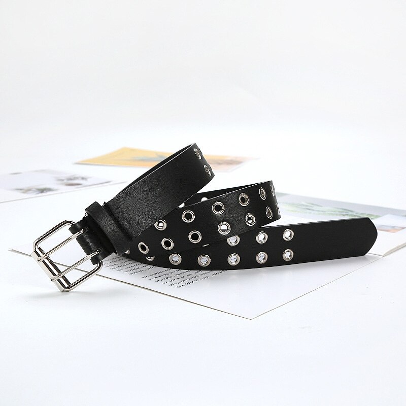 bracelet en polyuréthane femmes Punk chaîne réglable noir Double oeillet oeillet cuir boucle ceinture pour femmes Vintage ceintures