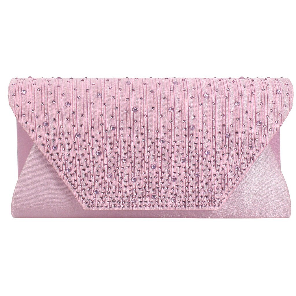 Ladies Satin Clutches Evening Bags Crystal Bling Handbags Wedding Party Purse Envelope Womens Bags Wallet Clutch Bag: Pink 