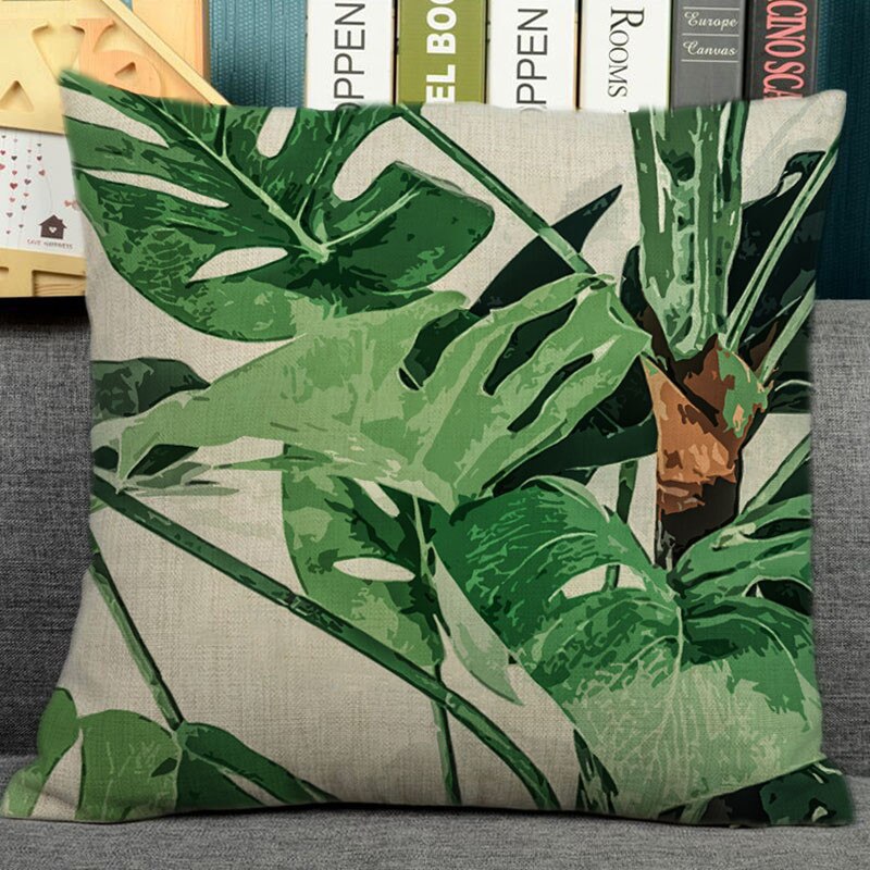 18 "Tropische Bladeren Gezellige Bank Kussen Thuis Decoratieve Kussen Met Tropische Palm Monstera Bladeren Print Voor Zomer Groen Decor: n4 27