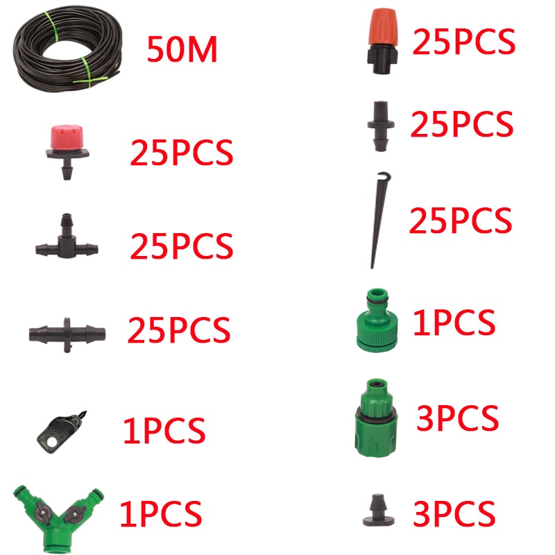 30M 50M Micro Drip Irrigation+Spray Watering Kits System Automatic Adjustable Dripper Atomizer Potted Plant Garden Greenhouses