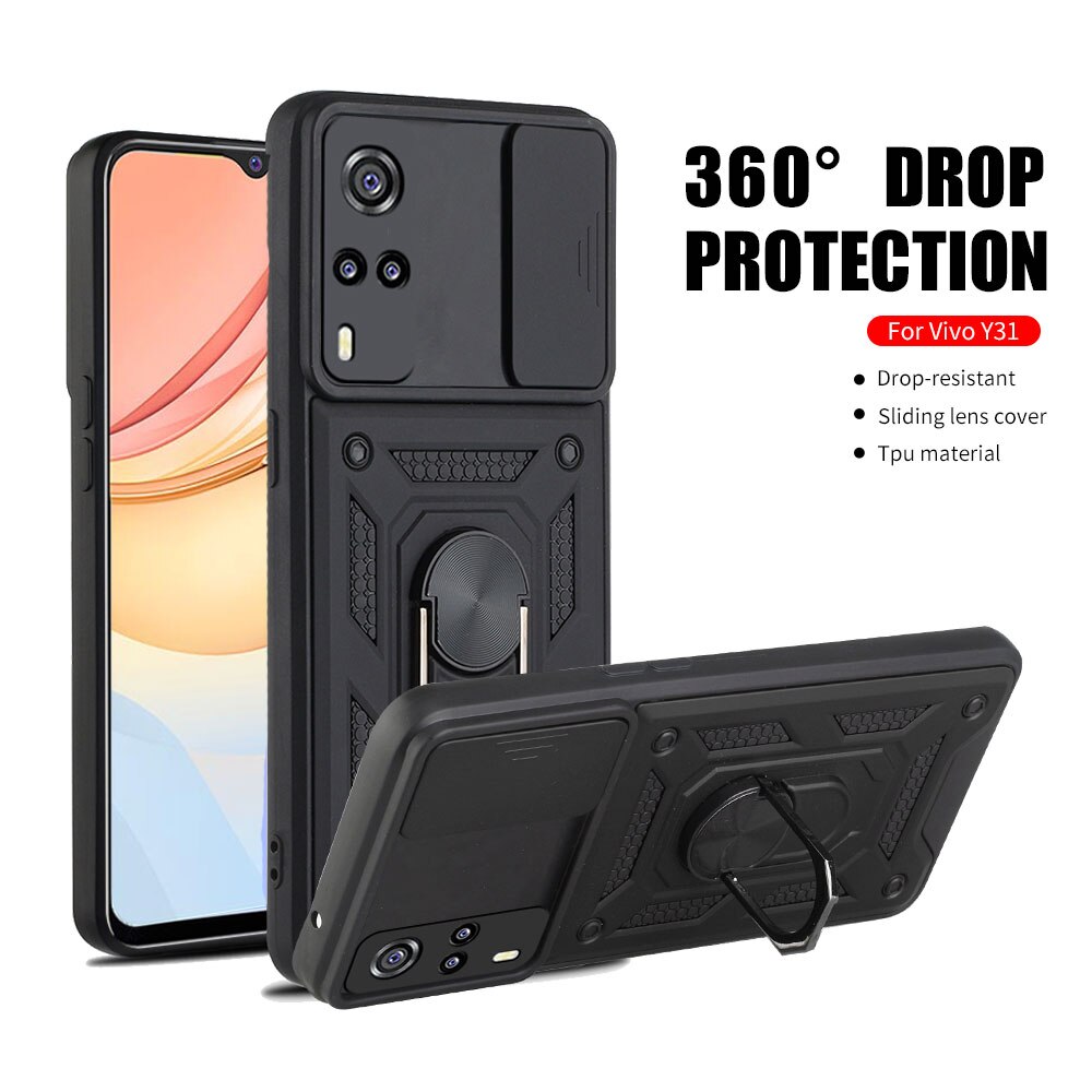 Rüstung Metall Fall Für vivo Y53s 4G Finger Ring Halter Stehen Abdeckung Für Vivo Y53s Y31 Y 31 53s 4G Push Pull Coque
