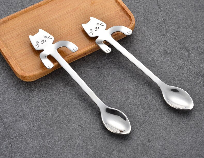 Stainless Steel Cat Bear Coffee Spoons Strring Spoon Long Handle Teaspoon Tea Spoon Dessert Scoop Tableware Gold Cutlery