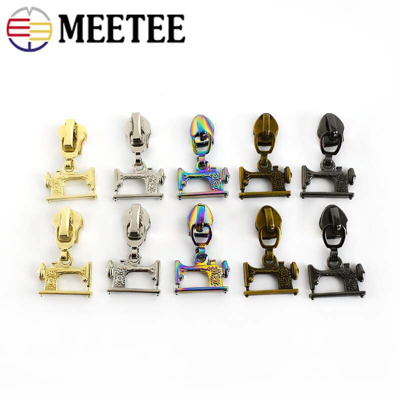 Meetee 10pcs 3# 5# Zipper Sliders for Metal Nylon Resin Zips Garment Repair Zip Head DIY Jacket Sew Zippers Slider Puller Kits