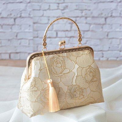 Alasir Chinese Style Jacquard Banquet Handbags Retro Women Handmade Bags Vintage Cheongsam Shoulder Bags: rose beige