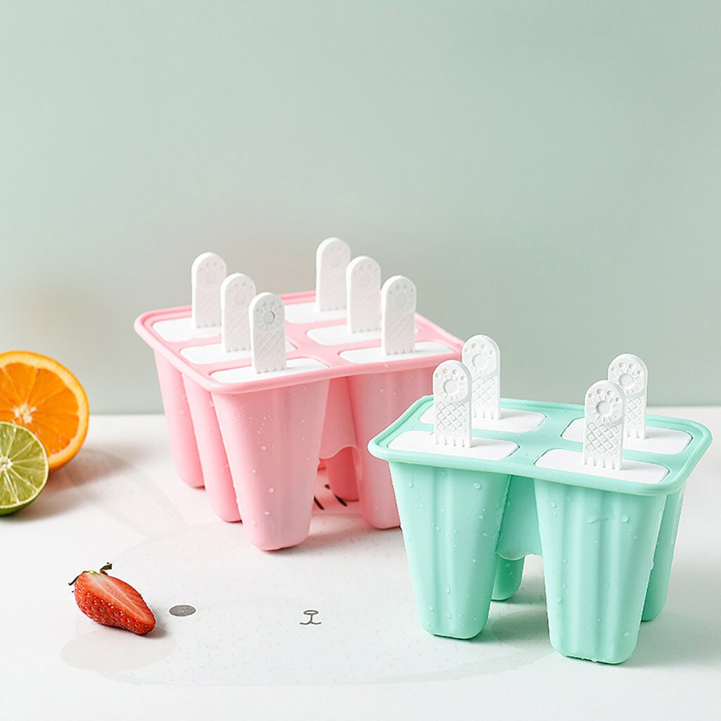 Diy Homemade Ice Cream Mold 4 Cells Ice Cube Molds Summer Popsicle Maker Platsic Kitchen Tools Classic Color Lolly Mould #YJ