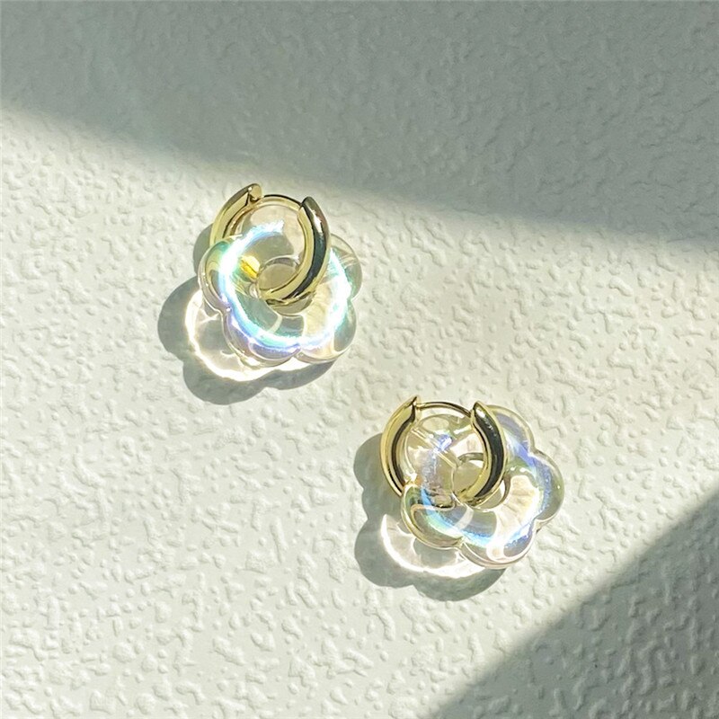 Retro Daisy Flower Resin Earrings Minimal Jewelry Neon Hollow Flower Blossom Acrylic Hoop Earrings Flower-shaped Resin Acetate