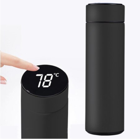 Termo de acero inoxidable con pantalla de temperatura, taza de café de viaje, té, leche, taza , termo inteligente: Negro