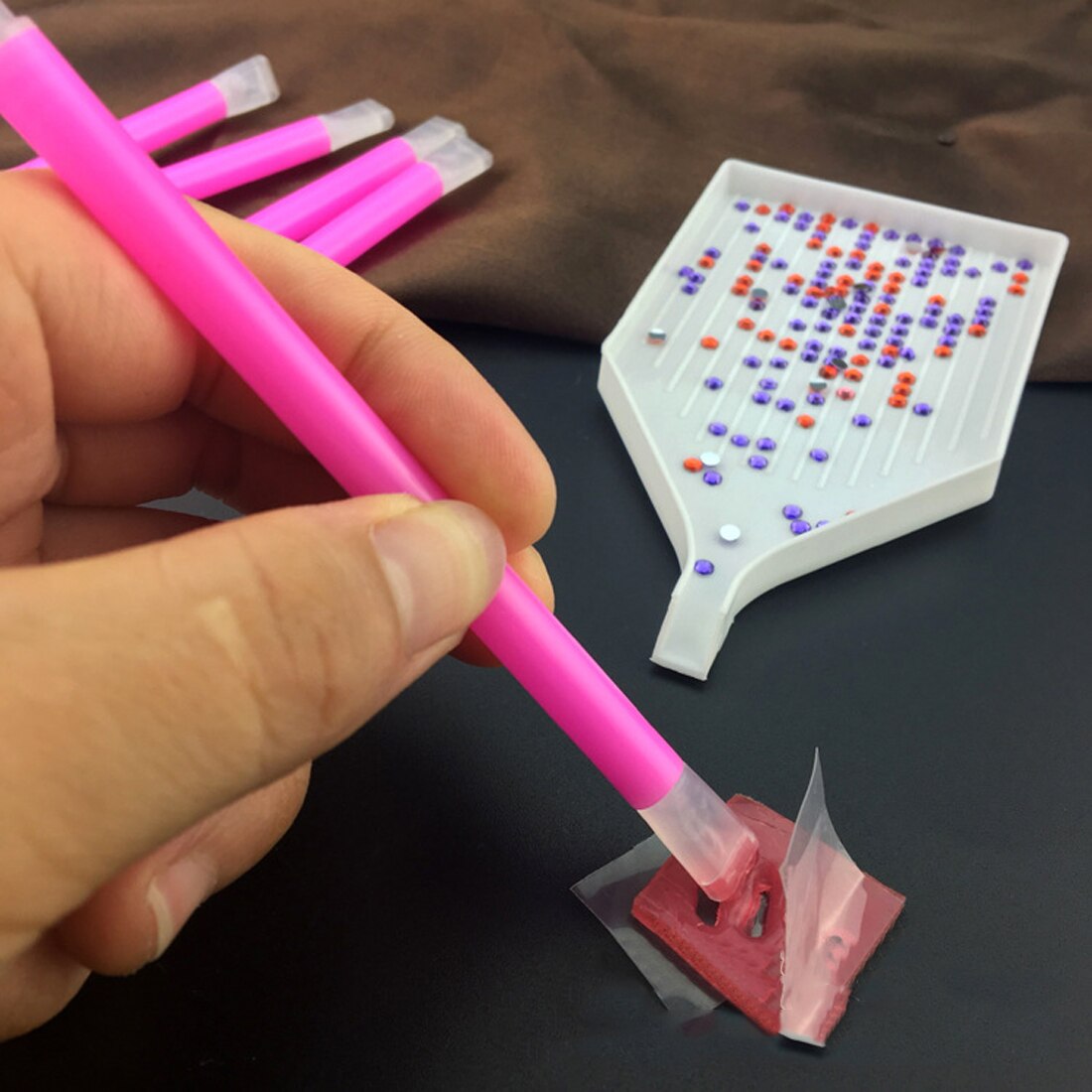 5 Stks Dual-ended Nail Rhinestone Bead Picker Roze Gem Strass Picker Pen Puntjes Manicure DIY Nail Art Pick Up Tool