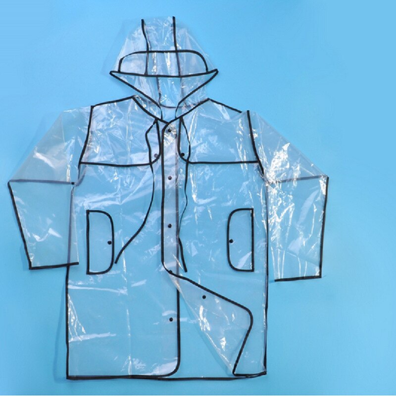 1pc Black Transparent Vinyl Raincoat Runway Style Womens Girls Clear Rain Coat