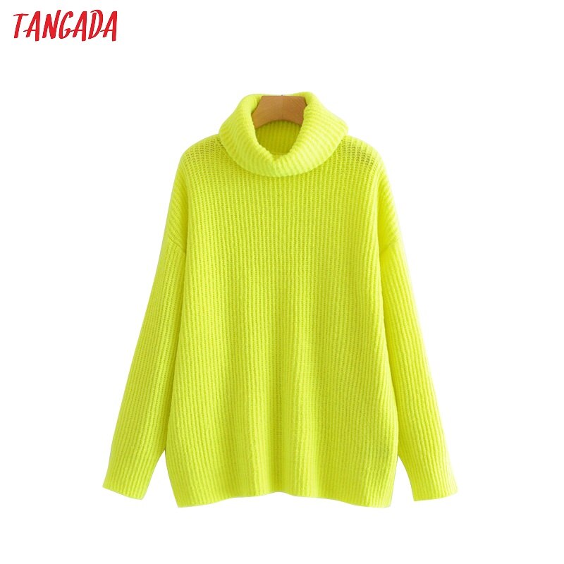 Tangada kvinder solide sweaters rullekravetrøjer oversize efterår vinter lang sweater frakke flagermusærmer løst strik top  hy31