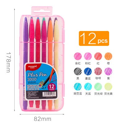 Monami 3000 Aquarell Kuli-einstellen Malerei Graffiti Markerpen Faser Farbe Haken Linie Stift Tagebuch Kunst Stift Schüler lieferungen: 12 Stck