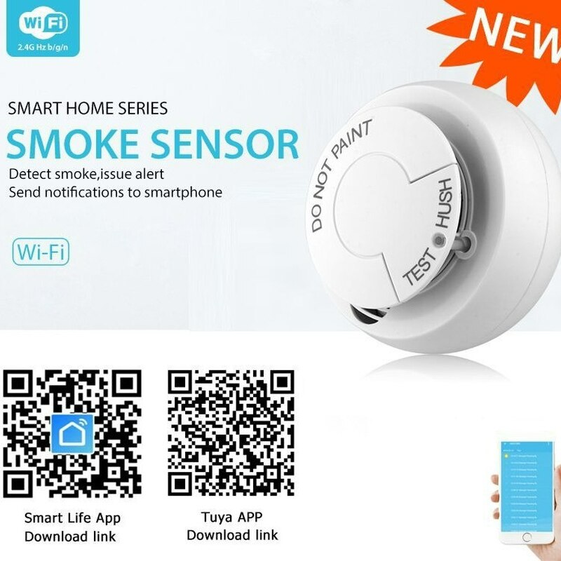 Tuya WIFI Smoke Detector Fire Protection Alarm Sensor Independent Wireless Battery Operated Smart Life Push Alert Home Security