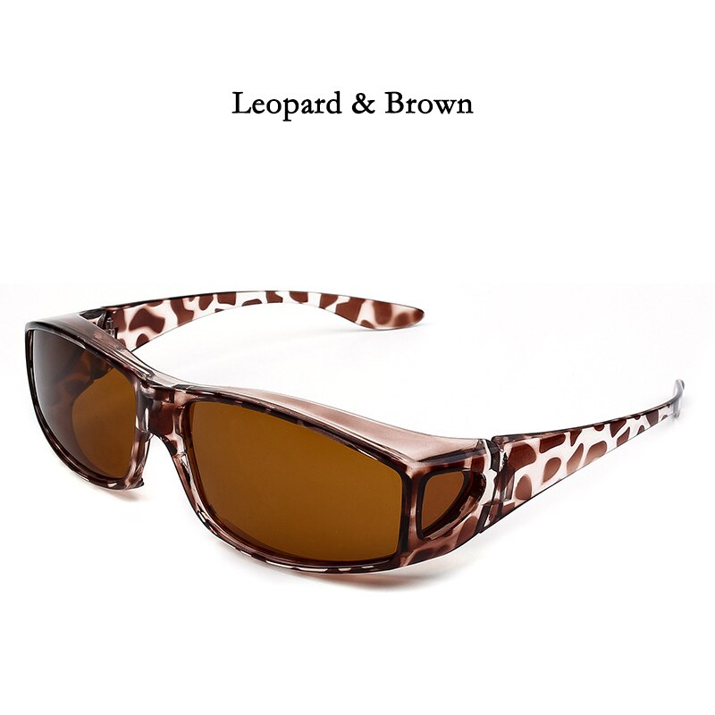 Polarized Sunglasses Fit Over Eye Glasses Driving Wrap Shield Goggles Fishing Glasses Sports Sunglasses: Leopard Brown