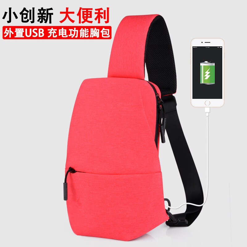 Casual borsttas usb oplaadbare unisex schouder crossbody multifunctionele effen kleur oxford borsttas: Usb roos rood