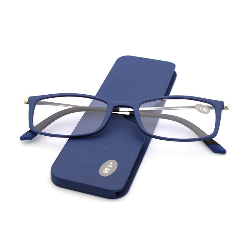 2020TR90 Ultra-thin Frame Portable Reading Glasses Unisex Ultra Light Paper Wallet Reading Glasses 1.0 -4.0: +150 / Blue