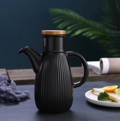 Japońnarty styl ceramiczne ocet bar oleju robić przechowywania butelek przybory kuchenne szczelny przyprawy butelki sosu sojowego PotLF387: czarny