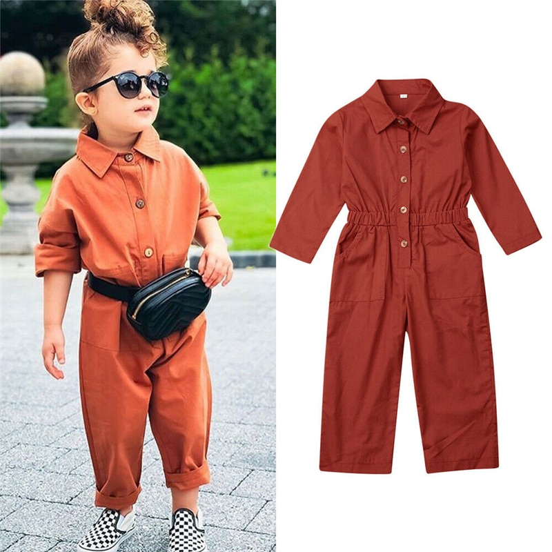 Autumn Toddler Kids Girls Boys Overalls Korean Long Sleeve Single breasted Rompers Jumpsuit Children Clothings