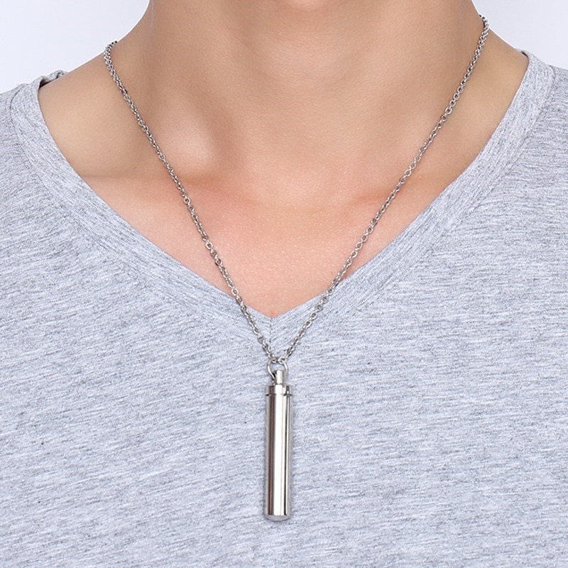 Men Woman Capsule Necklace Openable Cylindrical Pill Case Pendants Stainless Steel Remembrance Jewelry