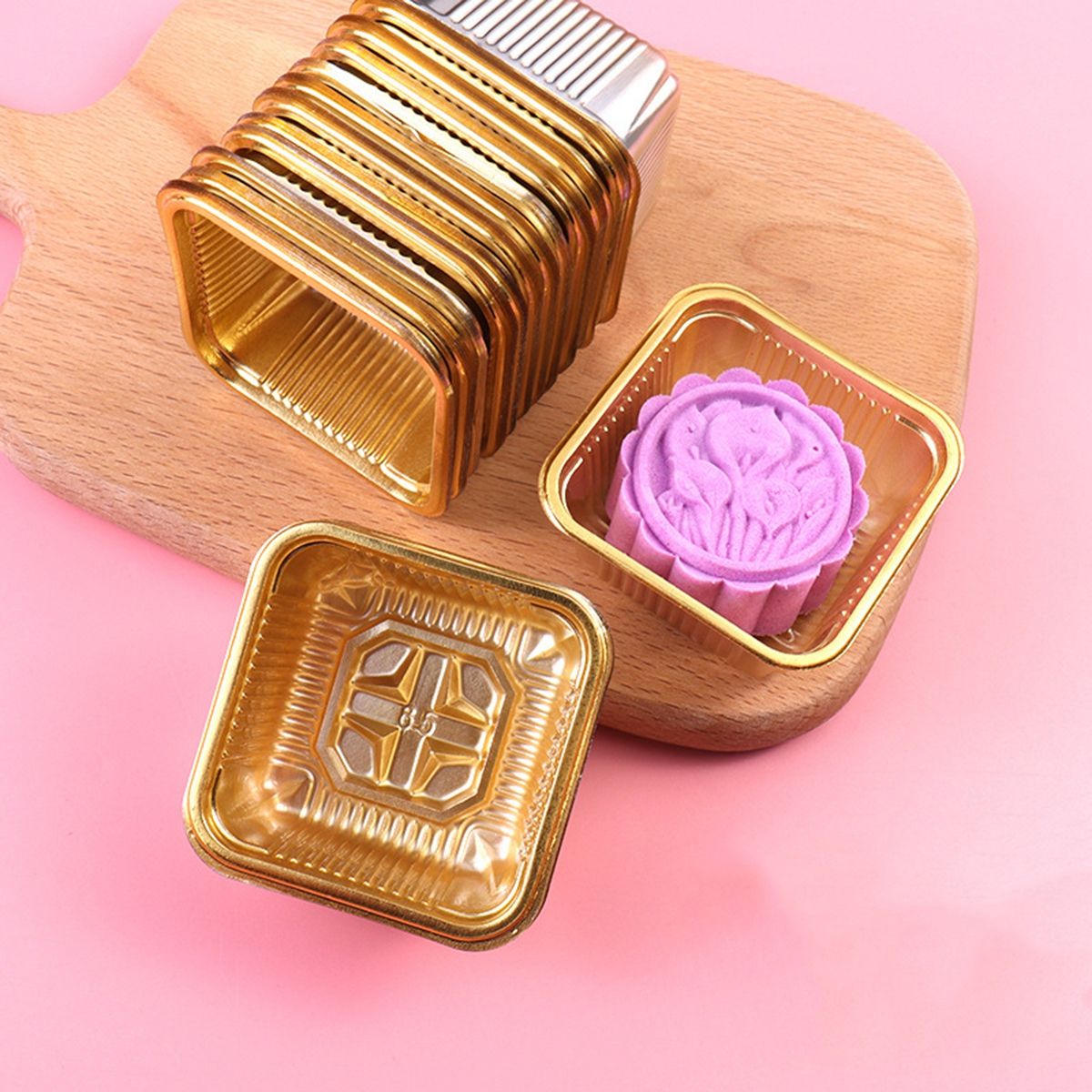 100Pcs Mooncake Plastic Binnenbak Eigeel Scherpe Cake Hold Plastic Verpakking: gold S