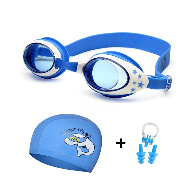 Kinderen Zwembril Siliconen Shark Caps Duiken Bril Oor Plug Neus Set Waterdichte Kids Zwemmen Zwembad Brillen Meisje Jongen