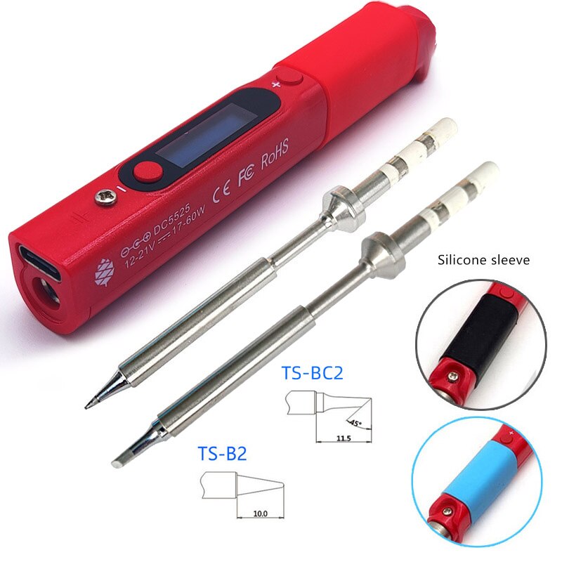 Pine64 Intelligent Constant Temperature Type-C DC5525 Portable Electric Mini Smart Soldering Iron Pinecil B2 BC2 KU C1 Tip: RED B2 BC2