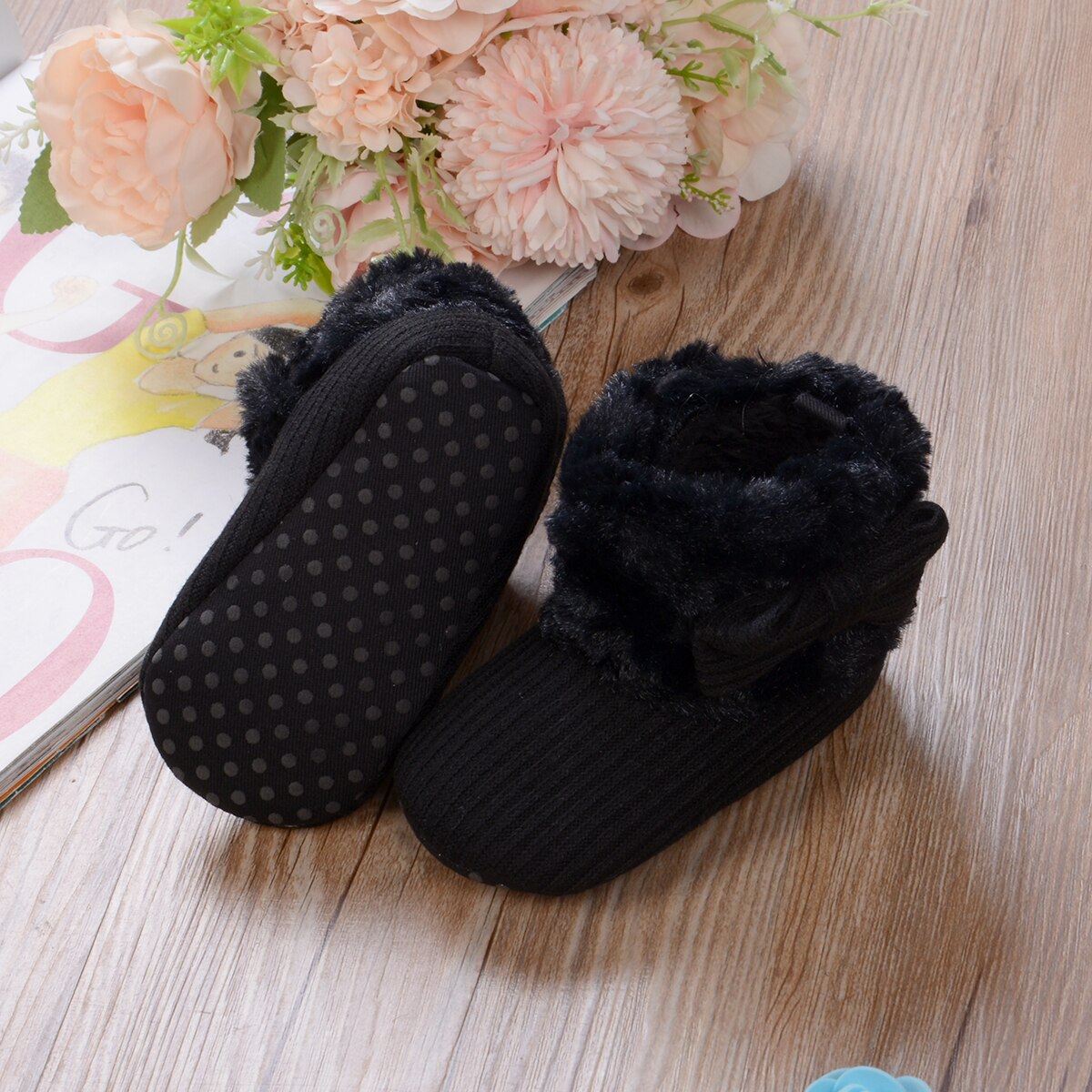 Automne hiver bébé filles garçons bottes chaudes belle solide nœud capuche mi-mollet hauteur plat avec talon bébé chaussures 5 couleurs