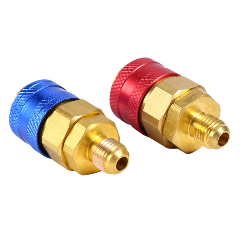Conector de acoplador rápido para coche, adaptadores de latón para aire acondicionado, refrigerante, medidor de colector de CA ajustable, Freon R134A H/L, 1 par