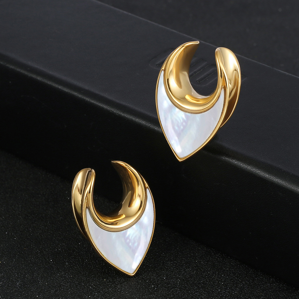 Twolobes 2 pièces conque coquille selle jauges d'oreille bouchons Tunnels civière corps Piercing bijoux acier inoxydable hypoallergénique: WHITE / Couleur or