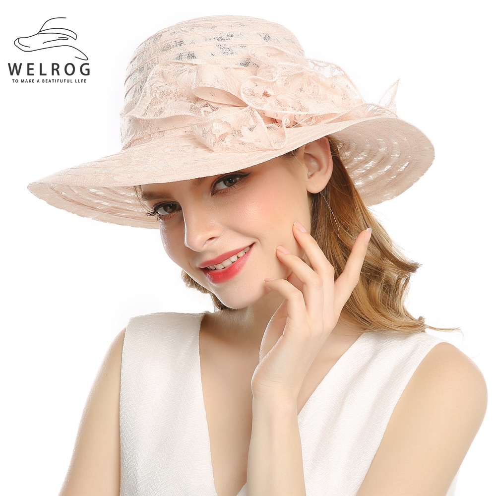 WELROG Women's Organza Church Kentucky Derby Fascinator Bridal Tea Party Wedding Hat Summer Female Pink Lace Church Cap