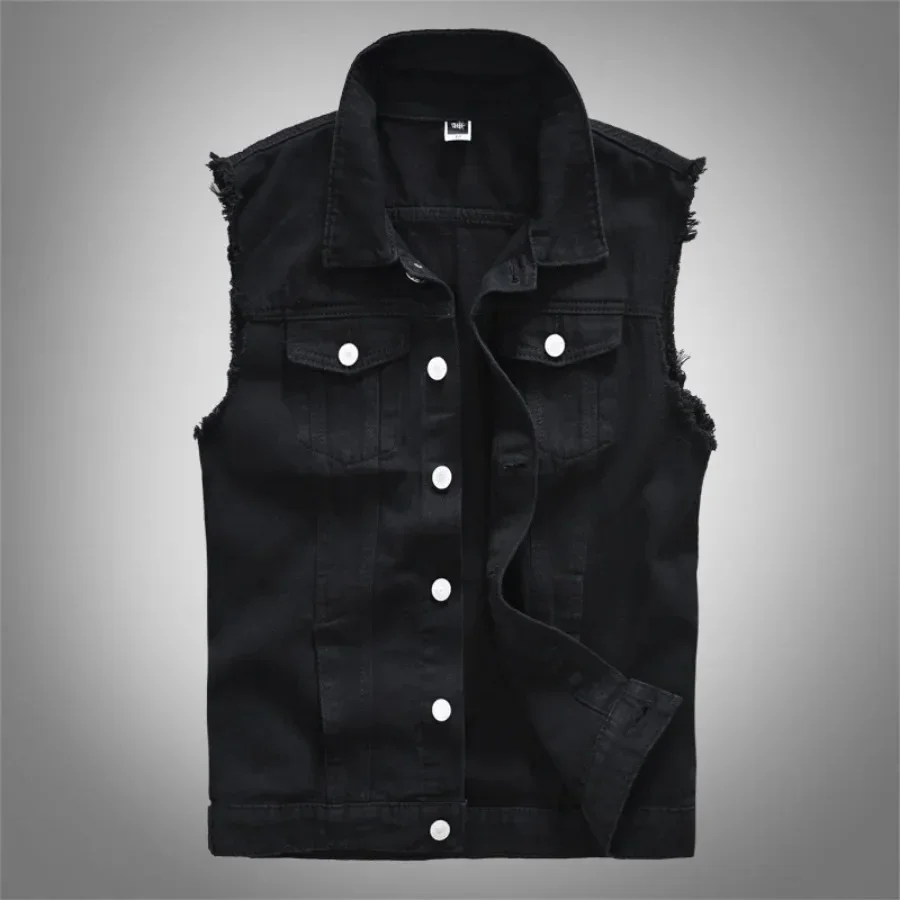 2025 Mannen Mouwloos Jeans Vest Zwart Denim Vest Voor Mannen Casual Cowboy Paard Clip Cowboy Vest Mode Cowboy tops 5XL 6XL